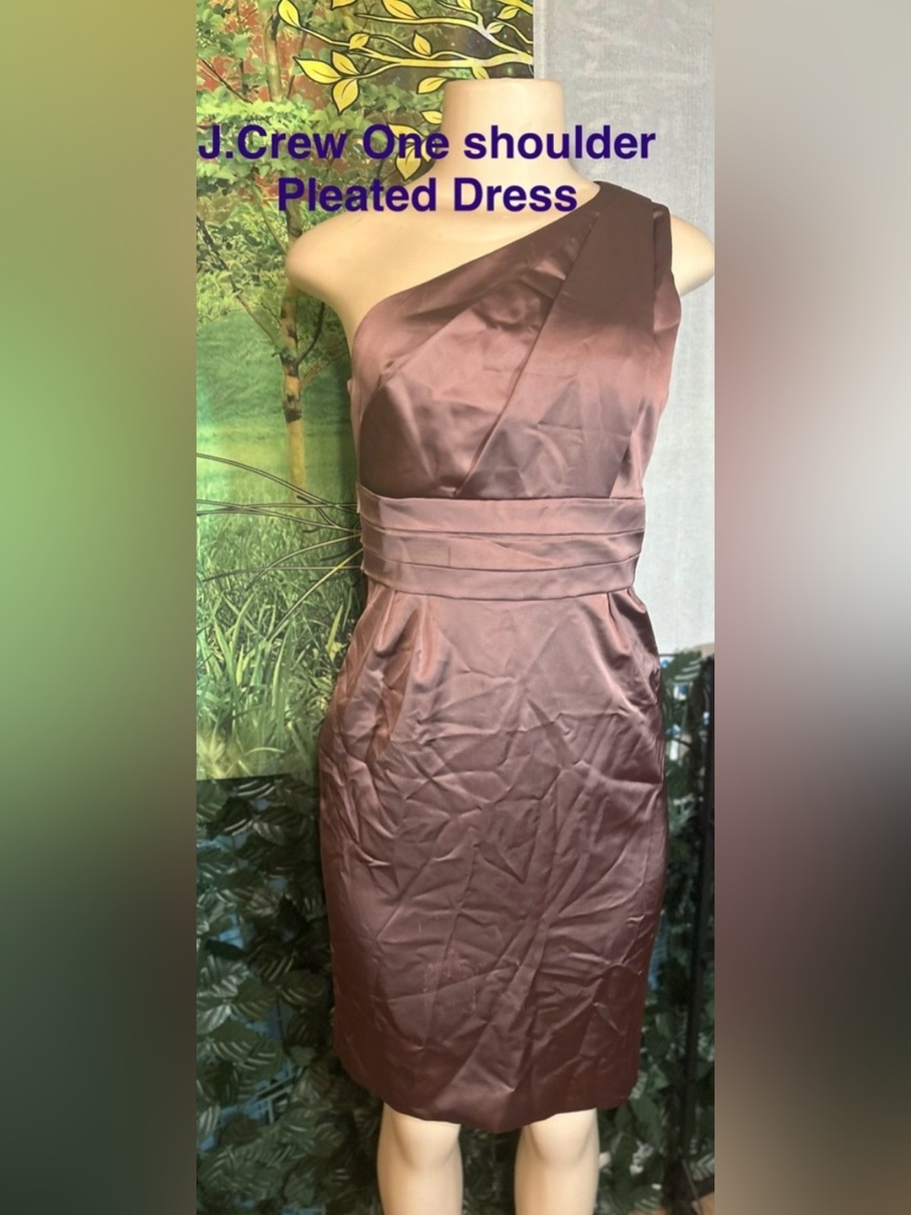 J. Crew One-Shoulder Satin Dress in Mauve-Brownish/Pink